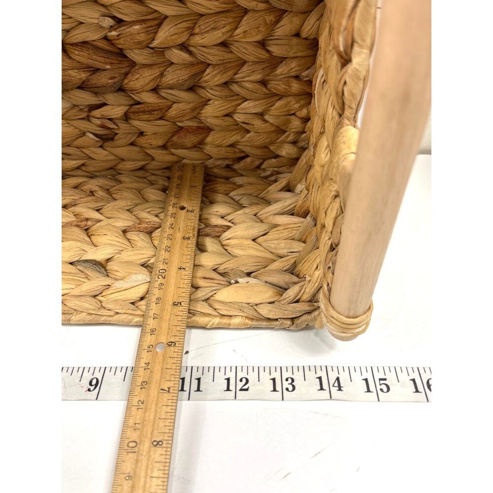 Set Of 4 Handwoven Rectangle Baskets With Wooden Accents Home Storage & Decor - Picture 8 of 13